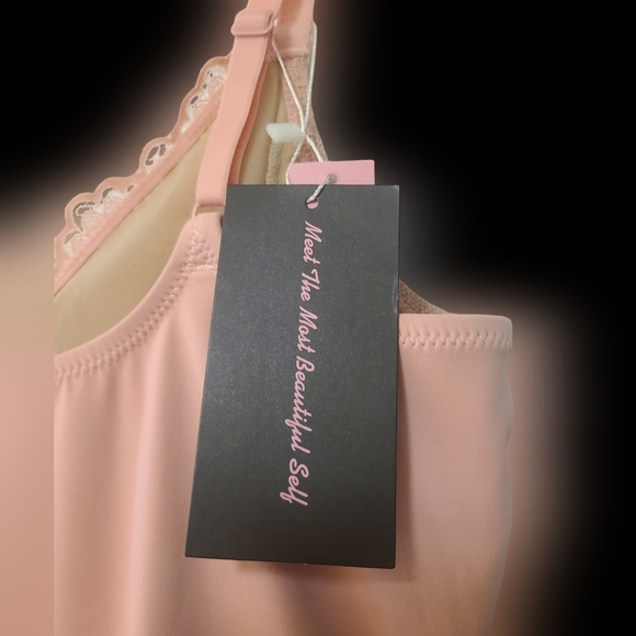 TDIFFUN Womens Pink Lace Shapewear Bodysuit Tummy Control Double layered Sz L - Picture 7 of 7